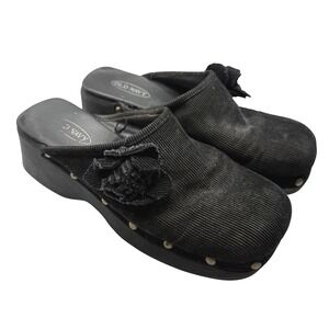 VTG OLD NAVY Corduroy Black Clogs Studded Flower Detail Y2K SLIP ON SZ 9